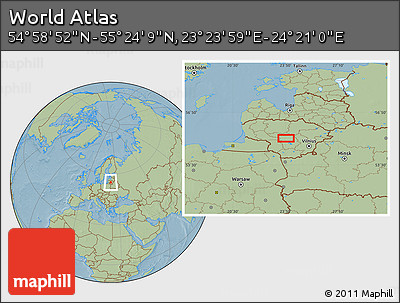 Savanna Style Location Map of the Area around 55° 11' 31" N, 23° 52' 30" E, hill shading