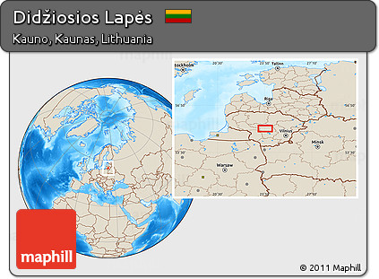 Shaded Relief Location Map of Didžiosios Lapės