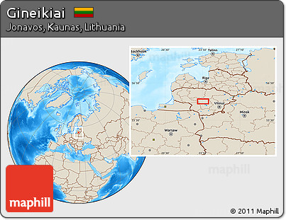Shaded Relief Location Map of Gineikiai