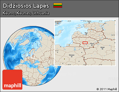 Shaded Relief Location Map of Didžiosios Lapės