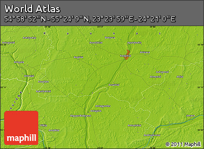 Physical Map of the Area around 55° 11' 31" N, 23° 52' 30" E