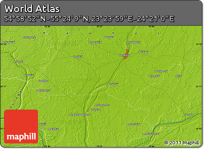 Physical Map of the Area around 55° 11' 31" N, 23° 52' 30" E