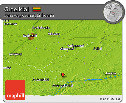 Physical Panoramic Map of Gineikiai