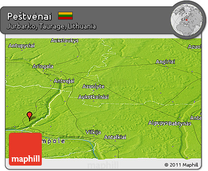 Physical Panoramic Map of Peštvėnai