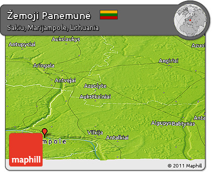 Physical Panoramic Map of Žemoji Panemunė