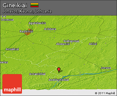 Physical Panoramic Map of Gineikiai