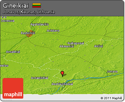 Physical Panoramic Map of Gineikiai