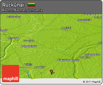 Physical Panoramic Map of Ručkūnai