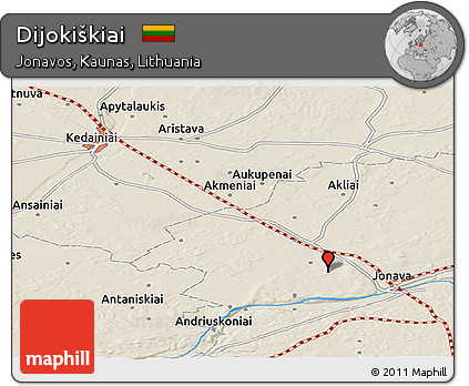 Shaded Relief Panoramic Map of Dijokiškiai