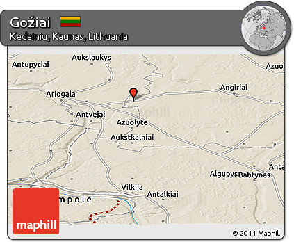 Shaded Relief Panoramic Map of Gožiai