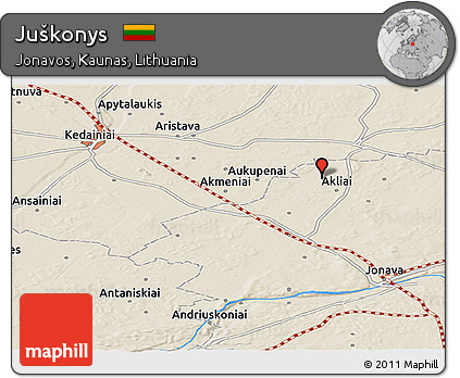Shaded Relief Panoramic Map of Juškonys