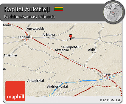 Shaded Relief Panoramic Map of Kapliai Aukštieji