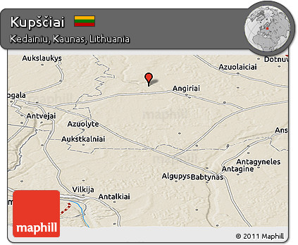 Shaded Relief Panoramic Map of Kupščiai