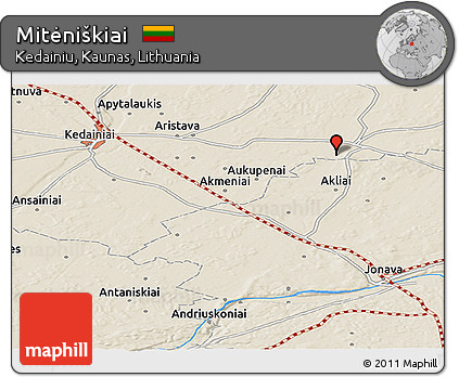 Shaded Relief Panoramic Map of Mitėniškiai
