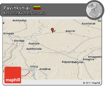 Shaded Relief Panoramic Map of Pavinkšniai