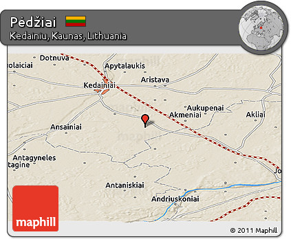 Shaded Relief Panoramic Map of Pėdžiai