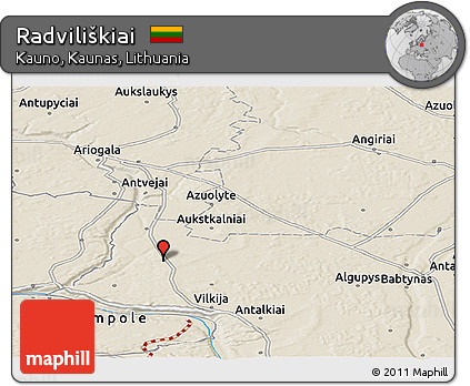 Shaded Relief Panoramic Map of Radviliškiai