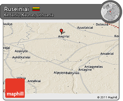 Shaded Relief Panoramic Map of Ruseiniai