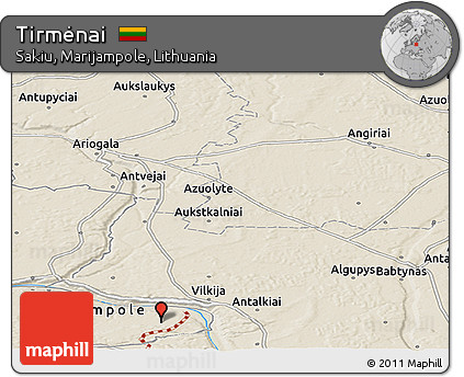 Shaded Relief Panoramic Map of Tirmėnai