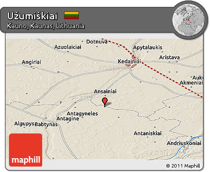 Shaded Relief Panoramic Map of Užumiškiai
