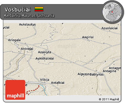 Shaded Relief Panoramic Map of Vosbučiai