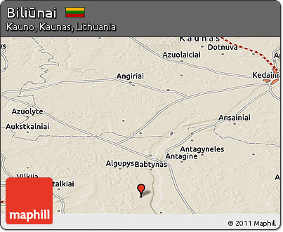 Shaded Relief Panoramic Map of Biliūnai