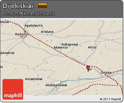 Shaded Relief Panoramic Map of Dijokiškiai