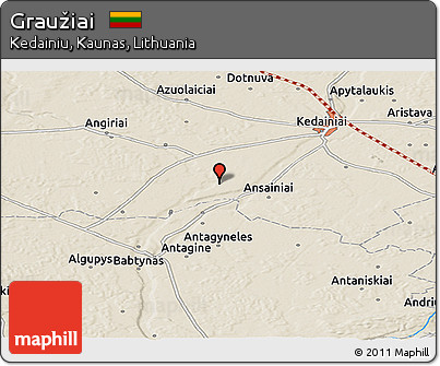 Shaded Relief Panoramic Map of Graužiai