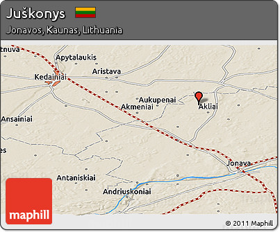 Shaded Relief Panoramic Map of Juškonys