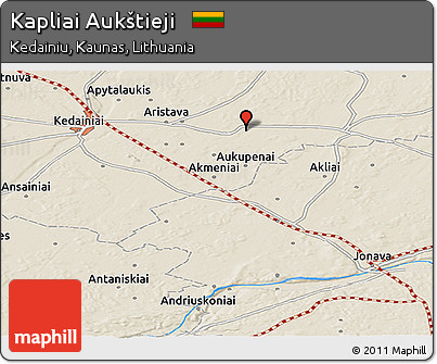 Shaded Relief Panoramic Map of Kapliai Aukštieji