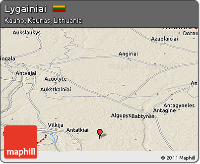 Shaded Relief Panoramic Map of Lygainiai
