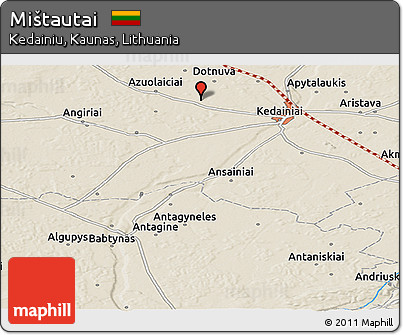 Shaded Relief Panoramic Map of Mištautai