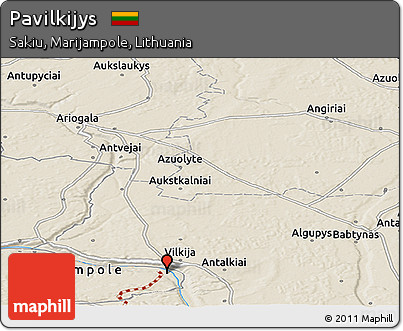 Shaded Relief Panoramic Map of Pavilkijys