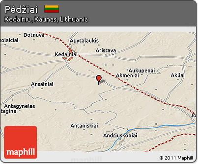 Shaded Relief Panoramic Map of Pėdžiai