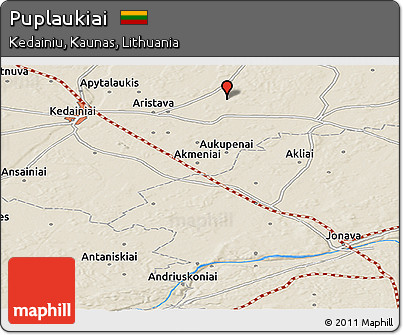 Shaded Relief Panoramic Map of Puplaukiai