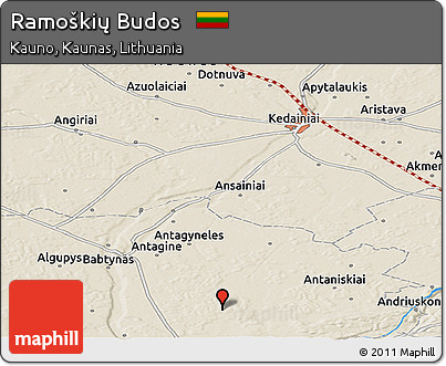 Shaded Relief Panoramic Map of Ramoškių Budos