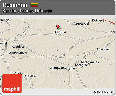 Shaded Relief Panoramic Map of Ruseiniai