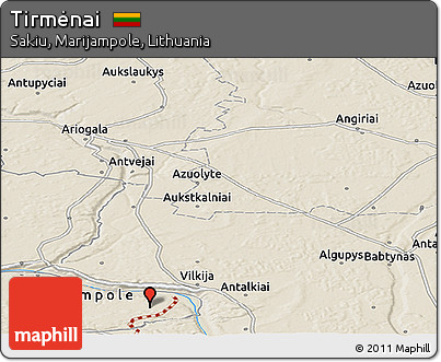 Shaded Relief Panoramic Map of Tirmėnai