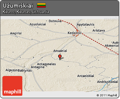 Shaded Relief Panoramic Map of Užumiškiai