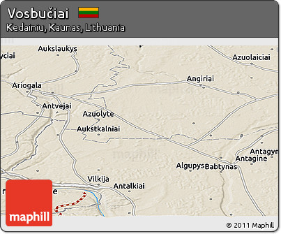 Shaded Relief Panoramic Map of Vosbučiai