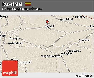 Shaded Relief Panoramic Map of Ruseiniai
