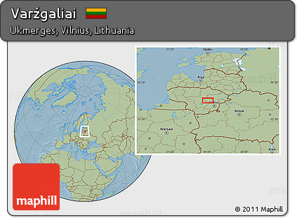 Savanna Style Location Map of Varžgaliai, hill shading