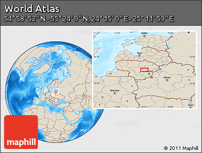 Shaded Relief Location Map of the Area around 55° 11' 31" N, 24° 43' 30" E
