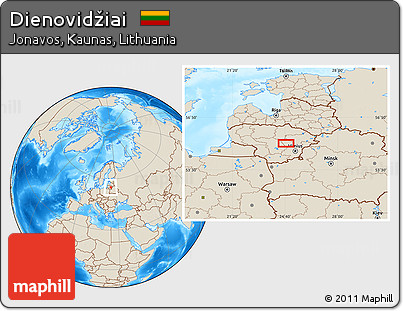 Shaded Relief Location Map of Dienovidžiai