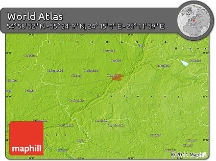 Physical Map of the Area around 55° 11' 31" N, 24° 43' 30" E
