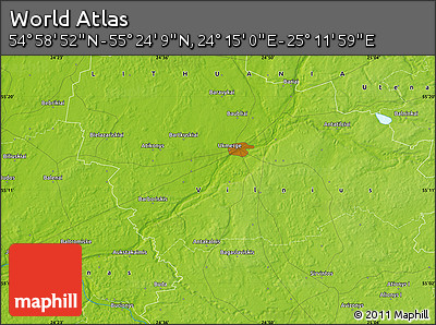 Physical Map of the Area around 55° 11' 31" N, 24° 43' 30" E