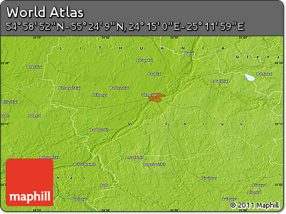 Physical Map of the Area around 55° 11' 31" N, 24° 43' 30" E