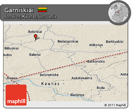 Shaded Relief Panoramic Map of Garniškiai