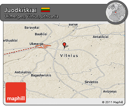 Shaded Relief Panoramic Map of Juodkiškiai
