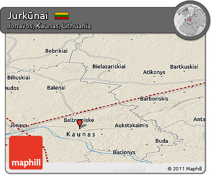 Shaded Relief Panoramic Map of Jurkūnai